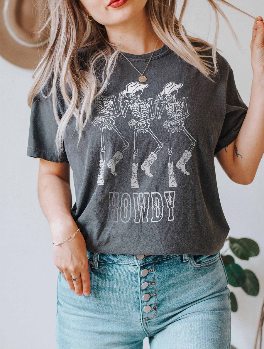 Howdy Cowboy Skeletons T-Shirt | Funny Western-Themed Fall and Halloween T-Shirt Design product image (15)