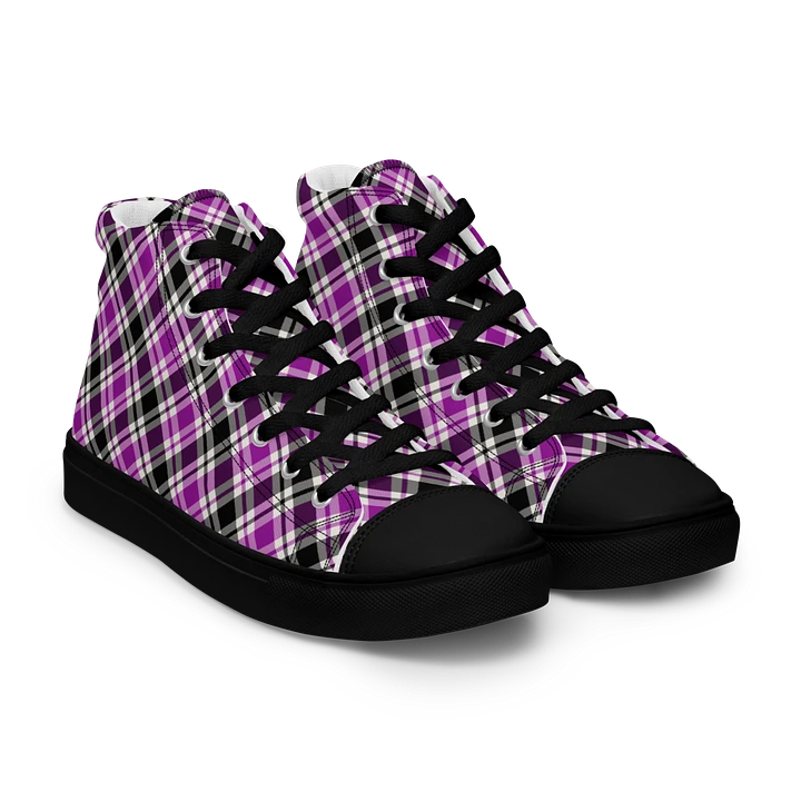 Purple, Black, & White Plaid Men's High Top Shoes product image (1)