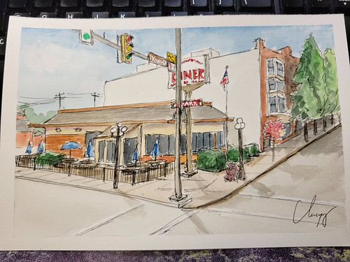 Did a loose sketch of the #diner in town with some #watercolor to dress it up.
.
.
#urbansketch #art #artist #artistsoninstag...
