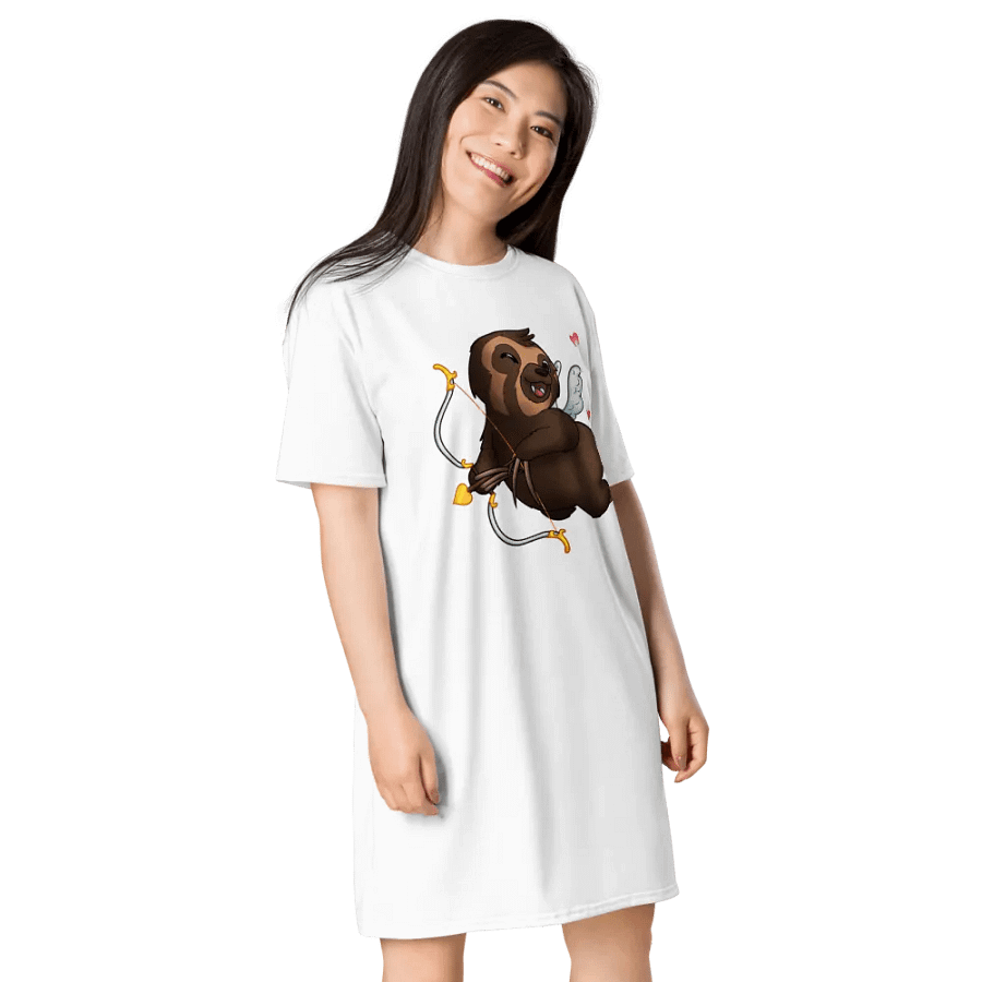 White Cupid Sloth Love T-Shirt Dress product image (4)