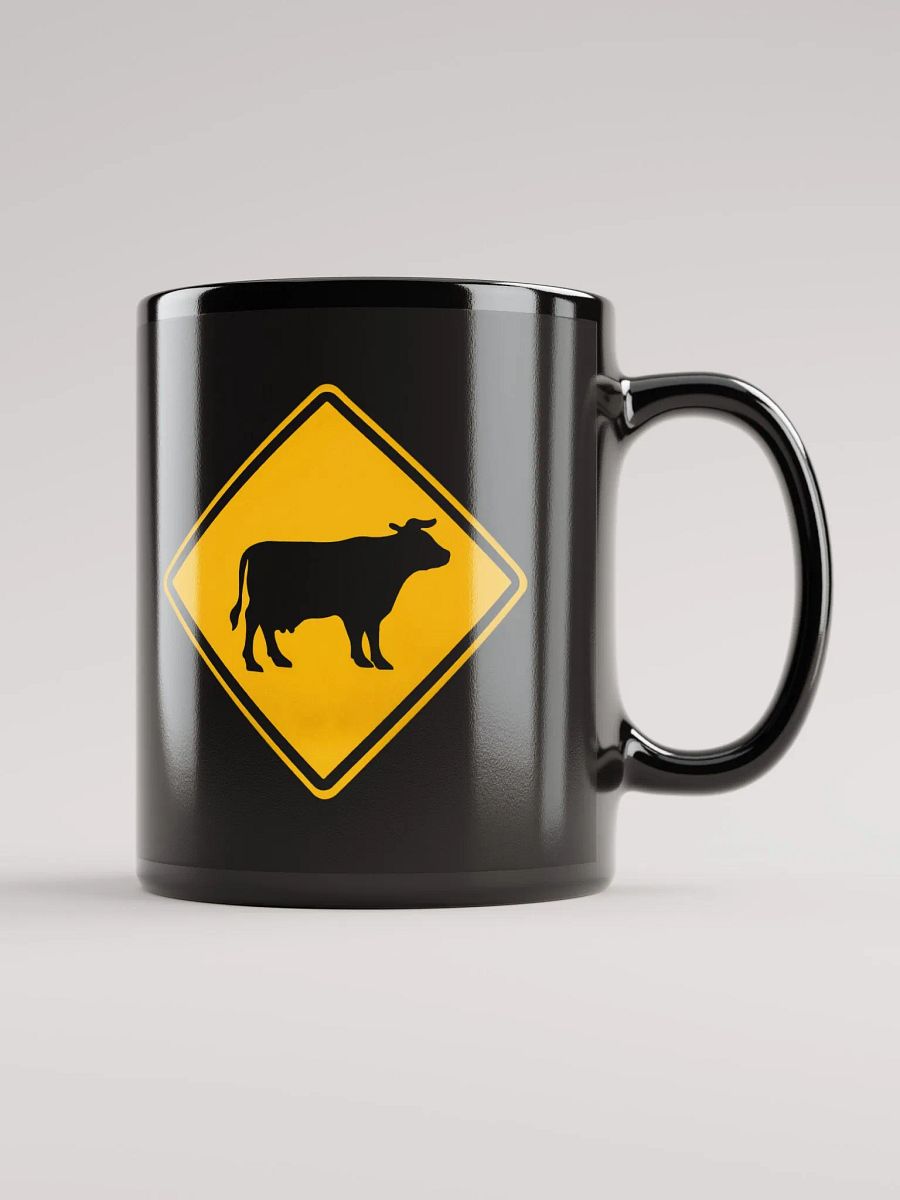 "Cow crossing sign" black glossy mug product image (1)