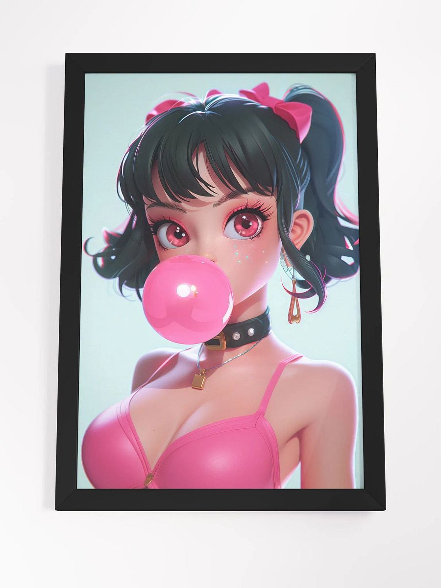 Bubblegum Bliss: Anime-Inspired Pop Art Girl Blowing Bubble Framed Poster product image (4)