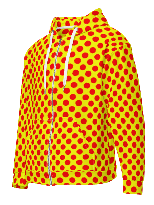 Red Polka Dots on Yellow Unisex Zip Hoodie product image (2)