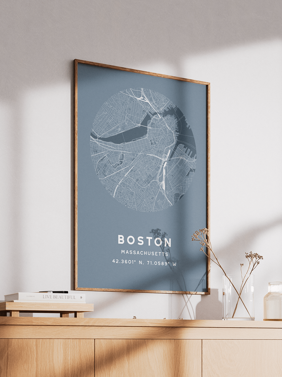Boston Street Map Poster – Blue Minimalist Circular City Art product image (2)