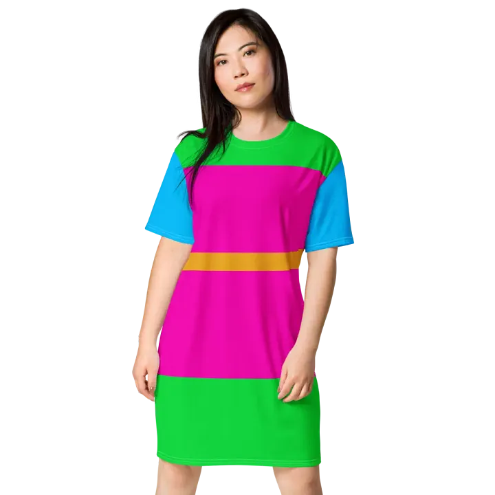 Blue Green Pink Orange Color Block T-Shirt Dress product image (2)