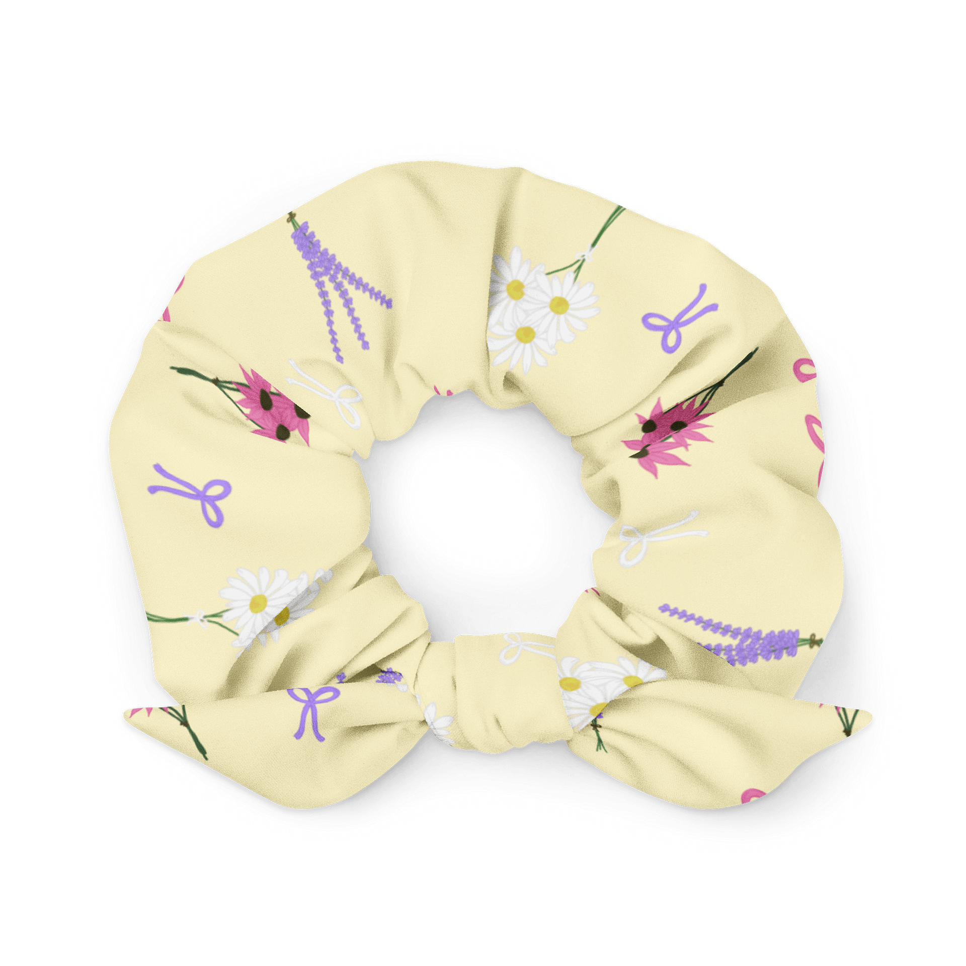 Wildflowers and Bows Pattern- Yellow Background Scrunchie product image (1)