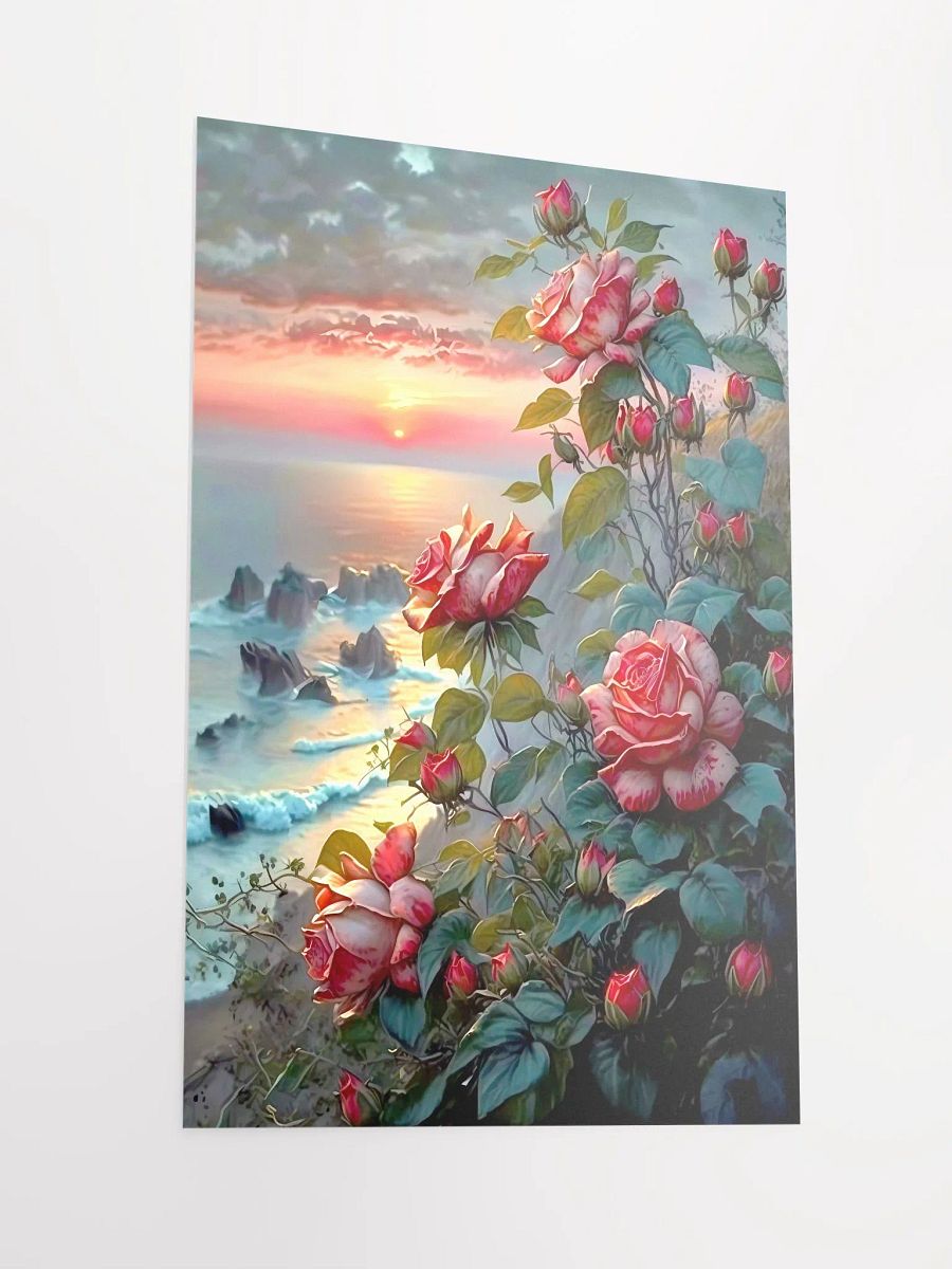 Coastal Sunset Romance: Majestic Roses Against Oceanic Vistas Poster