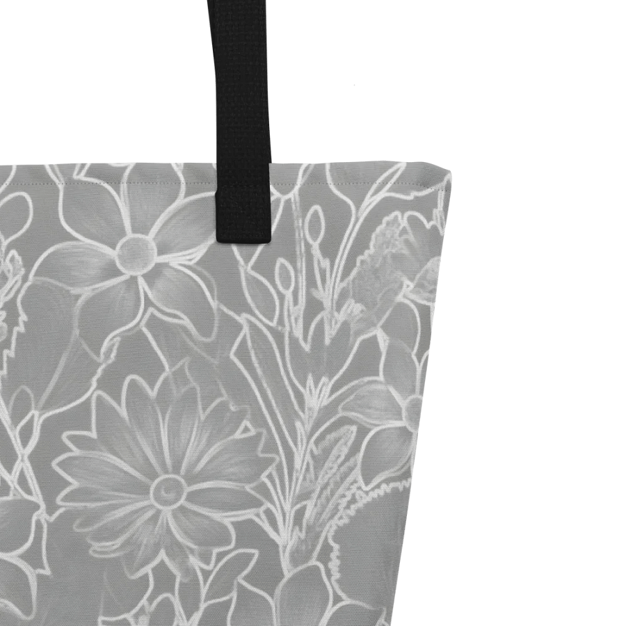 Line art Gray and White Floral/All-Over Print Large Tote Bag w/ Pocket by Sublicolor product image (3)