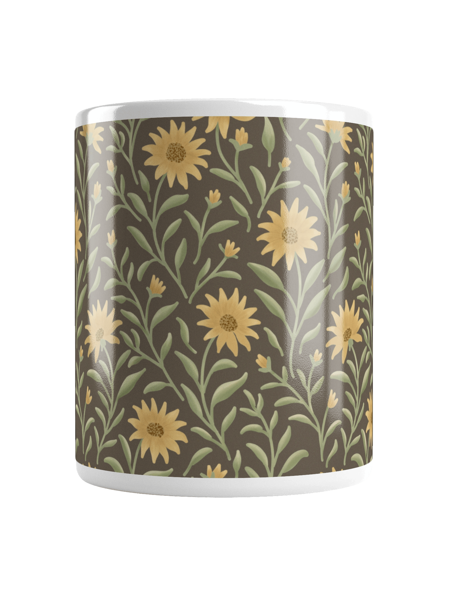 Golden field white glossy mug. Elegant floral botanical design on dark background product image (6)