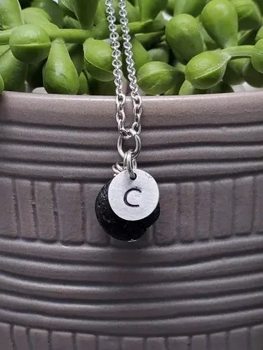Personalized 18" Initial Lava Necklace – Aromatherapy Diffuser Necklace | Minimalist Jewelry | Stainless Steel product image (3)
