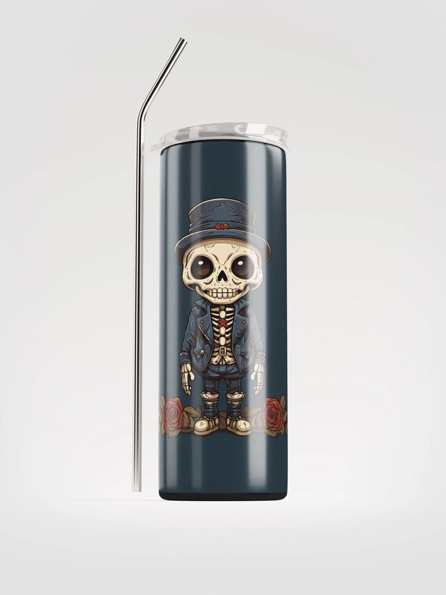 Gothic Valentine's Stainless Steel Tumbler: Skeleton & Roses product image (1)