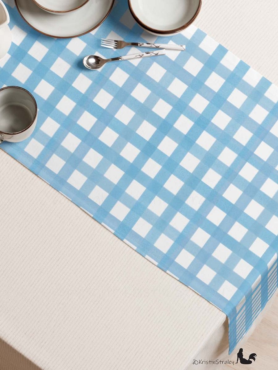 Blue Gingham Checker on White Table Runner product image (3)