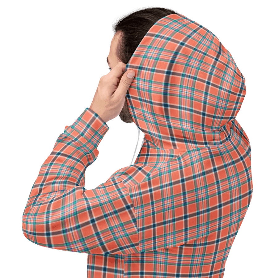 Orange Coral and Blue Plaid Hoodie product image (8)