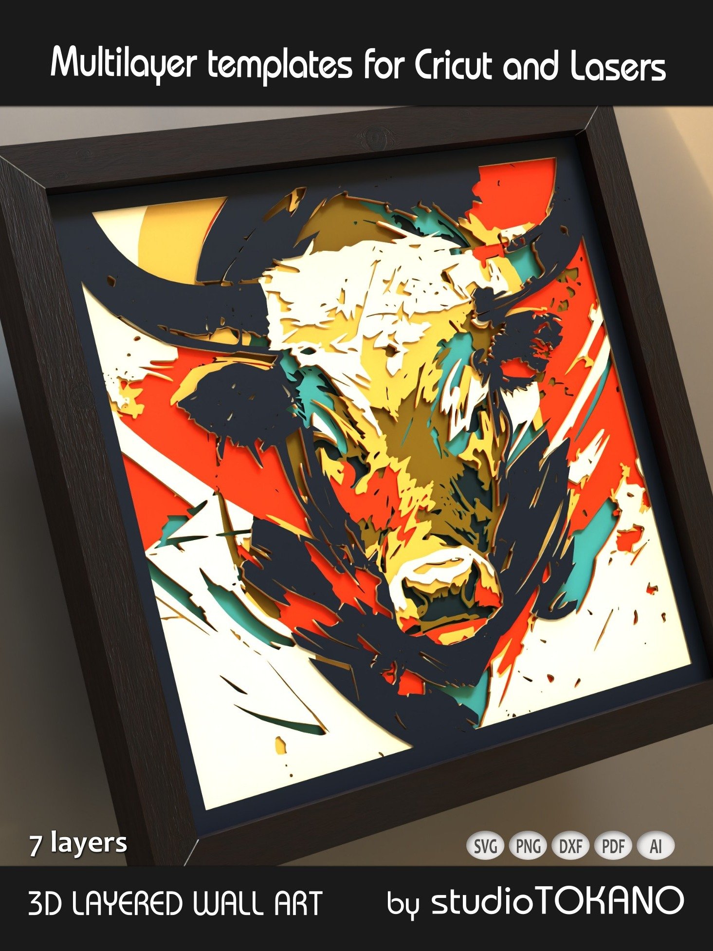 Bull 3D Layered SVG product image (3)