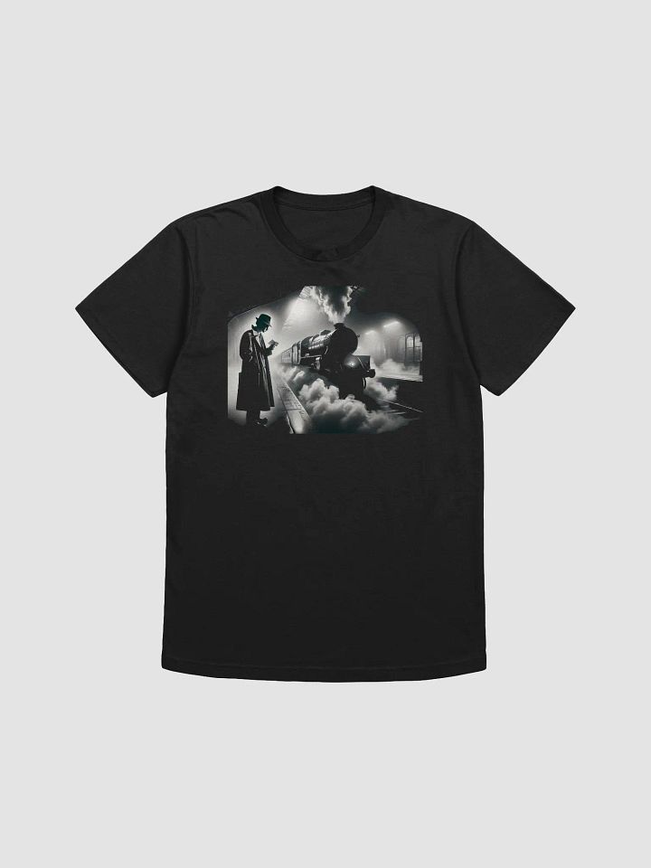 Mystery Departure: Noir Train Station Encounter (Front Print Mens Tee) product image (1)