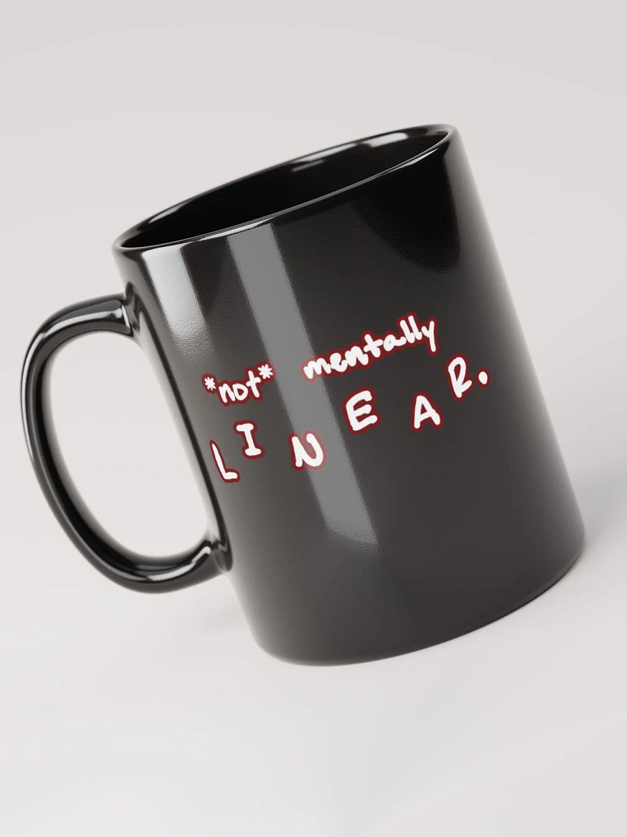 *not* mentally linear (lined design, #6D1616) glossy black mug product image (7)