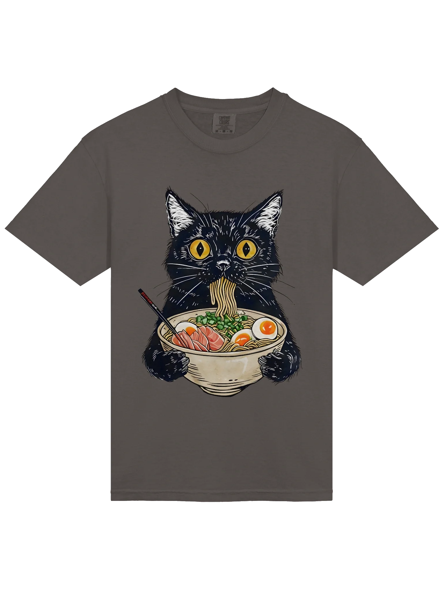 Ramen Eating Black Cat T-Shirt – Relaxed Fit Heavyweight Unisex Cotton T-Shirt product image (9)
