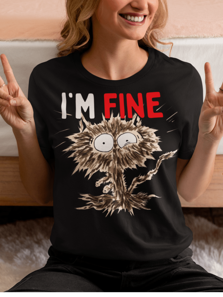 Anxious Cat 'I'M FINE' Dark Tee product image (1)
