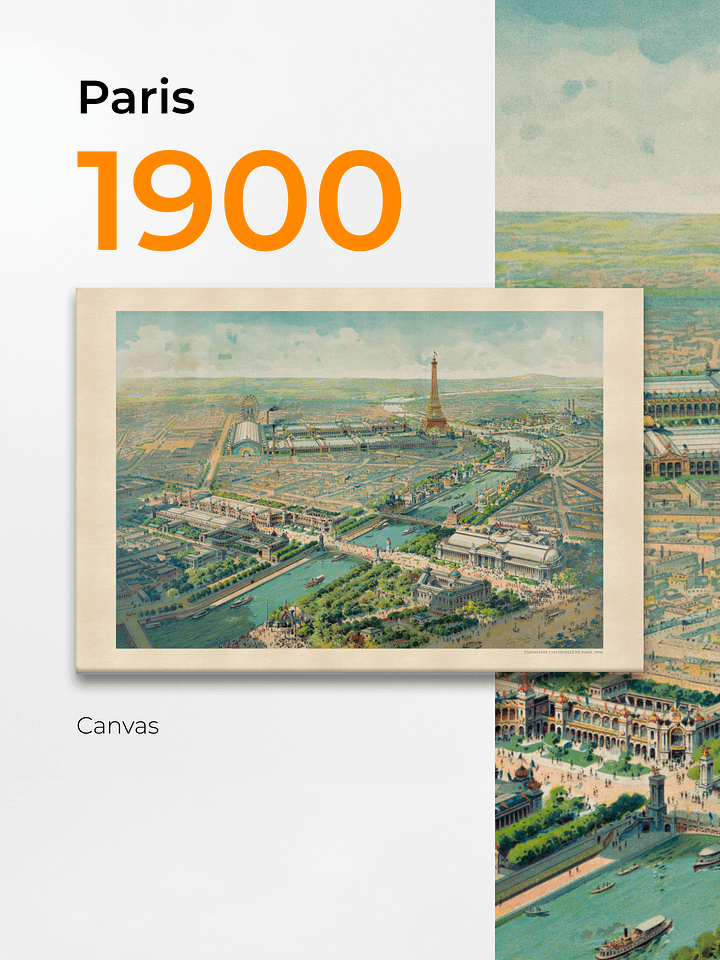 Paris 1900 Canvas Print – Hand-Drawn Historic City Map product image (1)