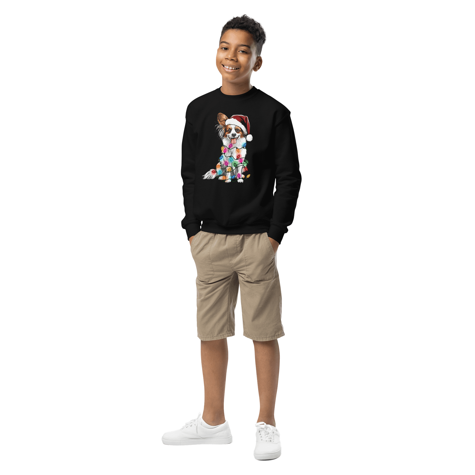 Funny Christmas Papillon(Tan & White) Youth Sweatshirt product image (1)