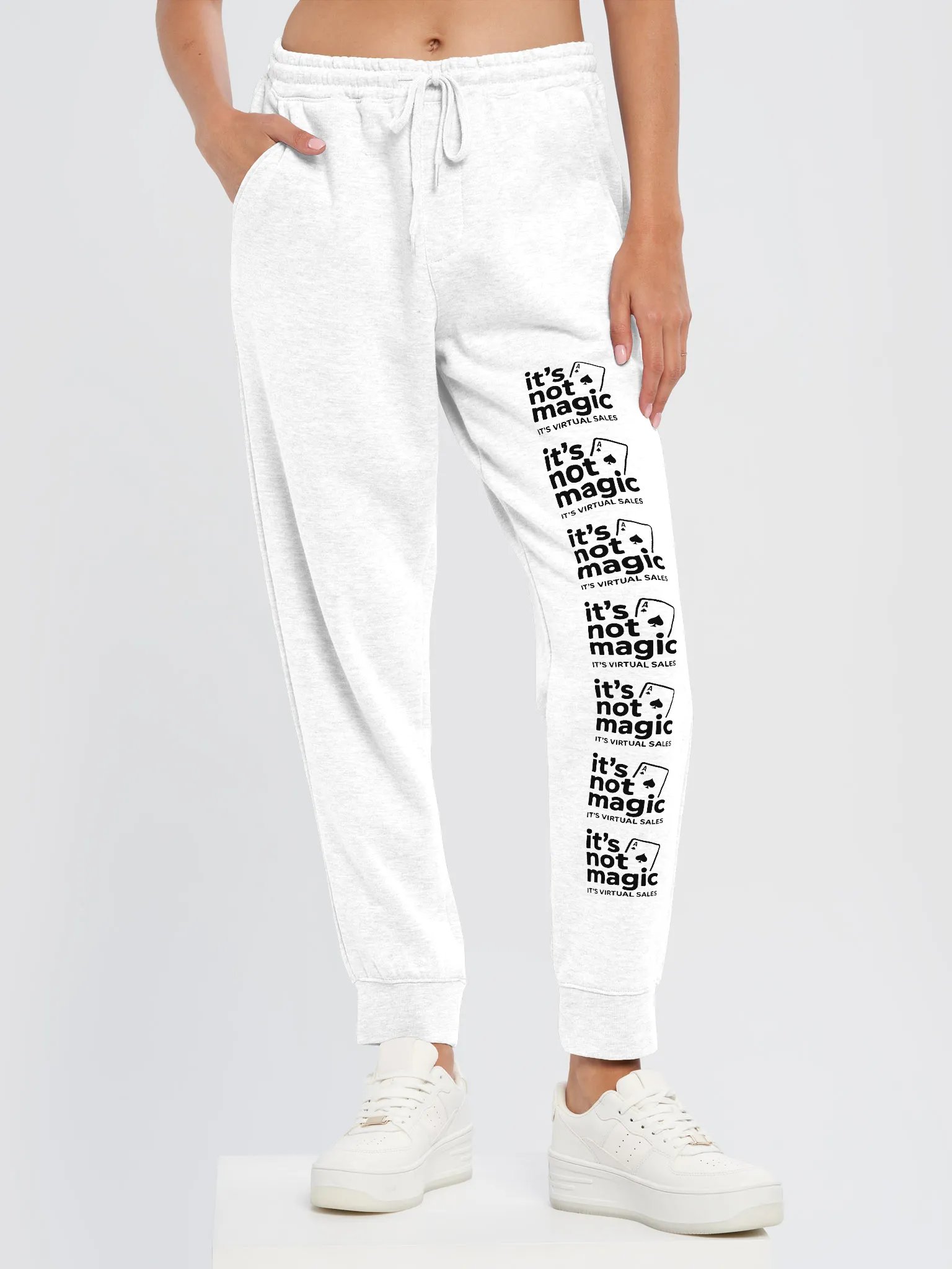 "It’s Not Magic" Signature Joggers – White Repeating Logo Edition product image (6)