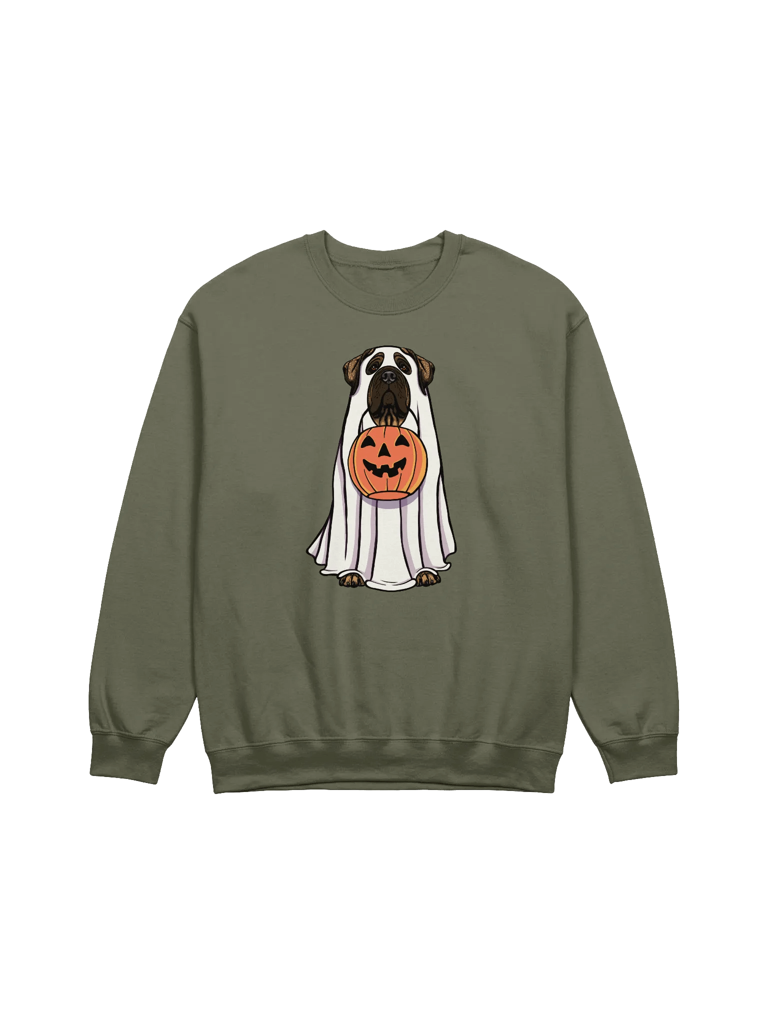Funny Halloween English Mastiff(Brindle) Sweatshirt | Funny English Mastiff Wearing a Ghost Costume and Holding a Pumpkin Basket product image (17)