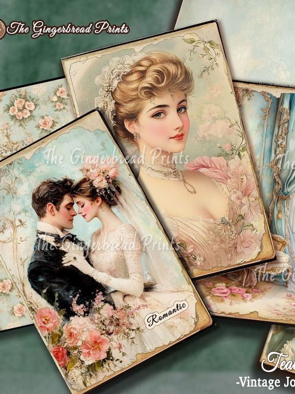 Teal & Pink Romance Journal & Ephemera Kit Digital Download only product image (2)