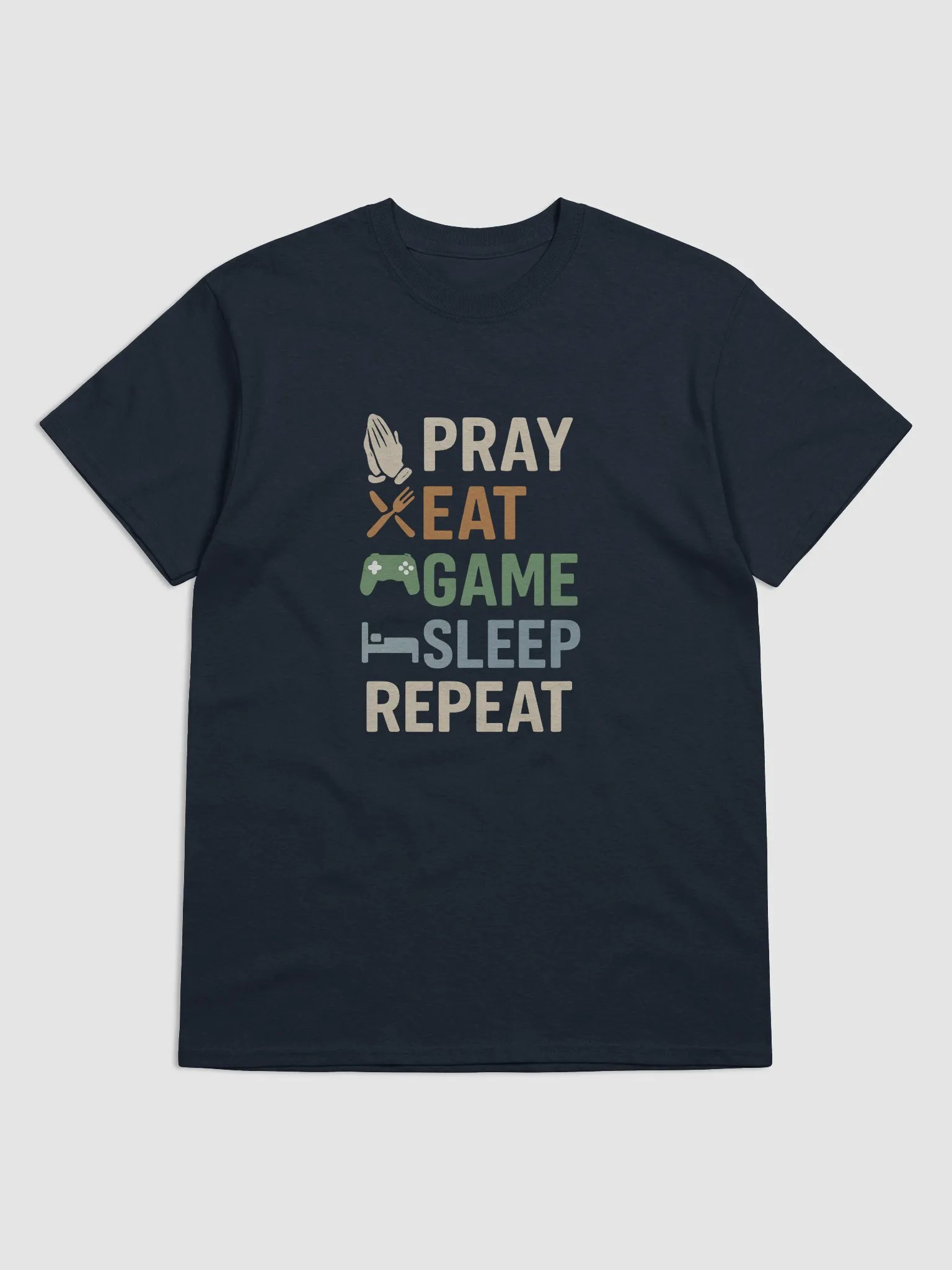 Pray Eat Game Sleep Repeat Tee – Faith & Gamer Life T-Shirt product image (9)
