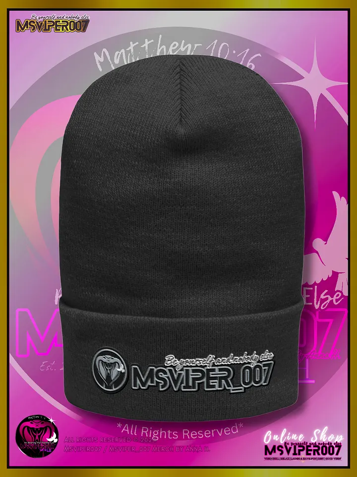 Cuffed Beanie [ Embroidered Design(s) ] - "MsViper_007™ Brand [gray/blk/V1] - Support&Sport" Stylish Beanie by Anna H. product image (1)