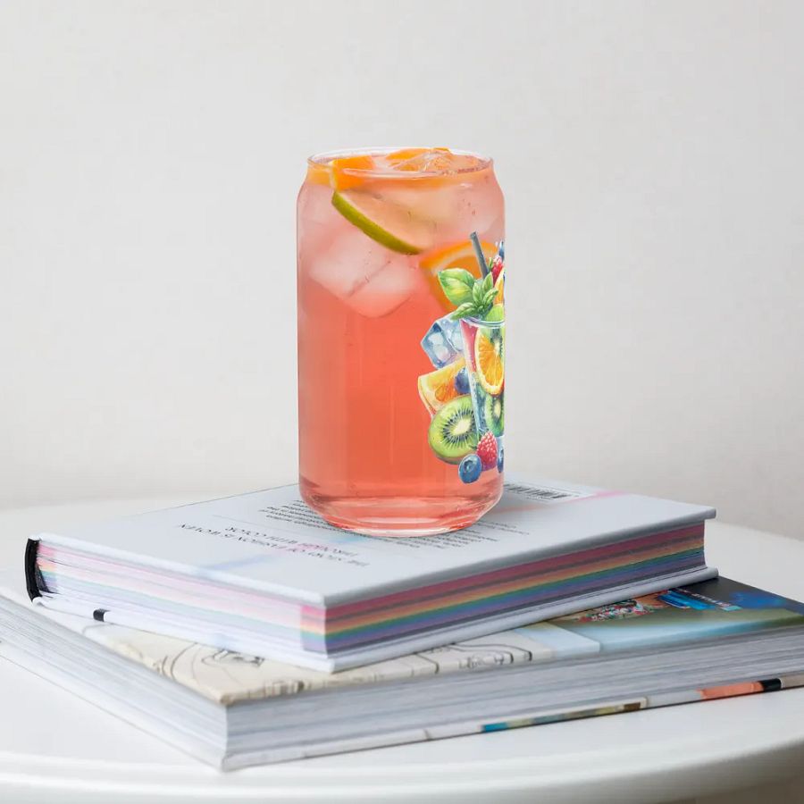 Fruit juice with fruit slice mixed water affect design-03-Can-Shaped Glass product image (9)