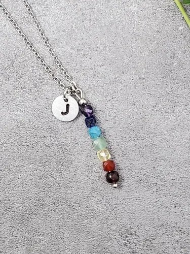 Personalized Mini Chakra Y Necklace – 18" – Initial Charm | Healing Stones | Intention Jewelry product image (2)