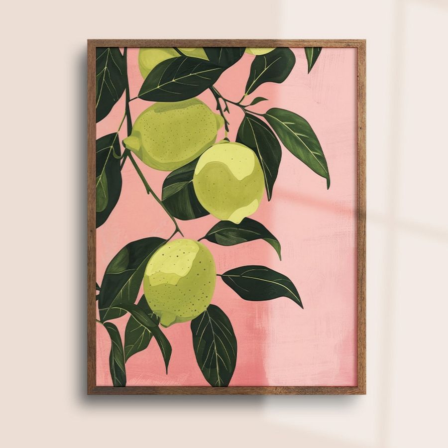 Lime Lemons on Pink Pastel Kitchen Wall Art Print product image (23)