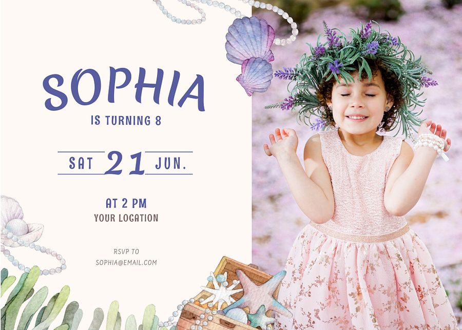 Mermaid Theme Birthday Invitation Card PSD product image (4)