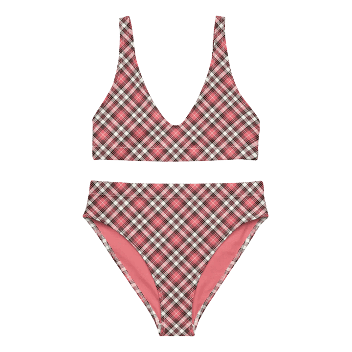 Coral Pink, Black, and White Plaid Bikini product image (2)