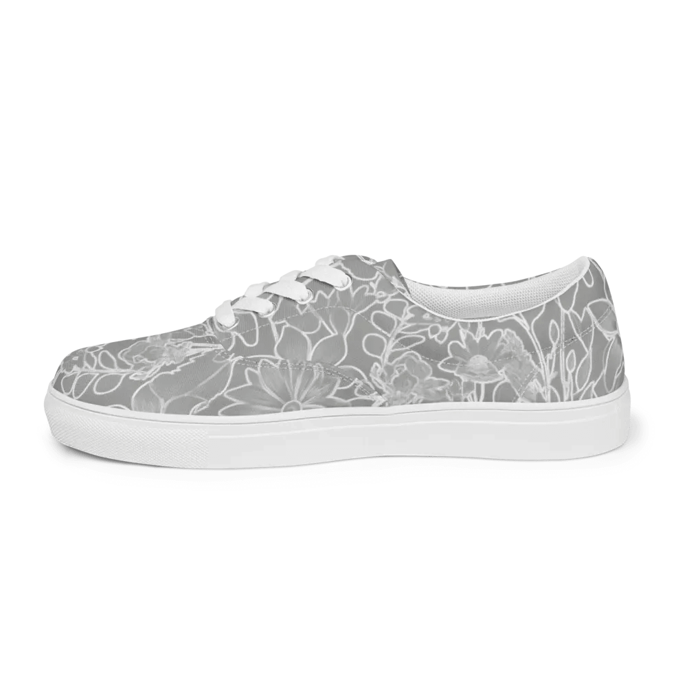 Line art Gray and White Floral/Women's Lace-Up Canvas Shoes by Allcolor product image (8)