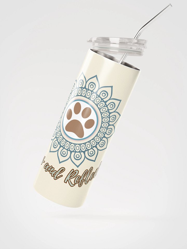 Paws and Reflect Mindful Mandala Paw Print Stainless Steel Tumbler with Straw - Apricot White product image (2)
