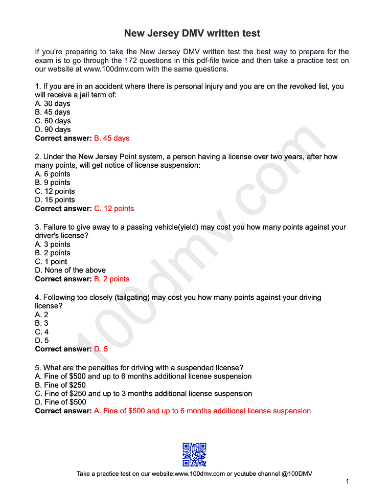 DMV New Jersey Written Test (PDF file) product image (2)