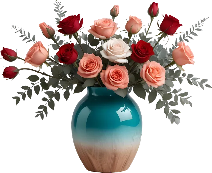 Ocean's Romance – Valentine's day Vase with Roses PNG product image (1)
