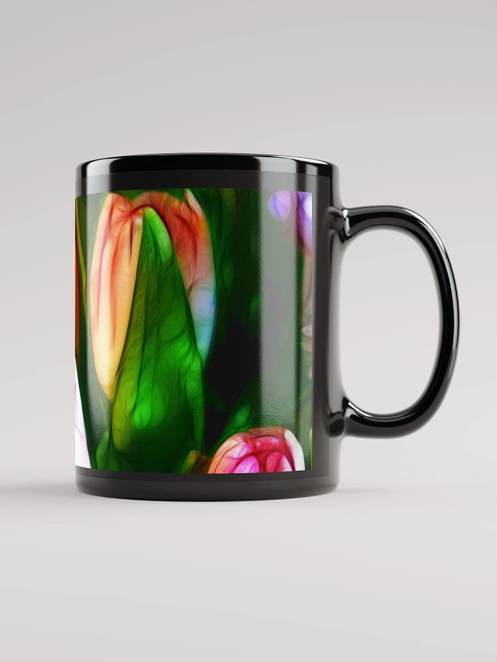 Abstract Pink Tulips Black Coffee Mug product image (1)