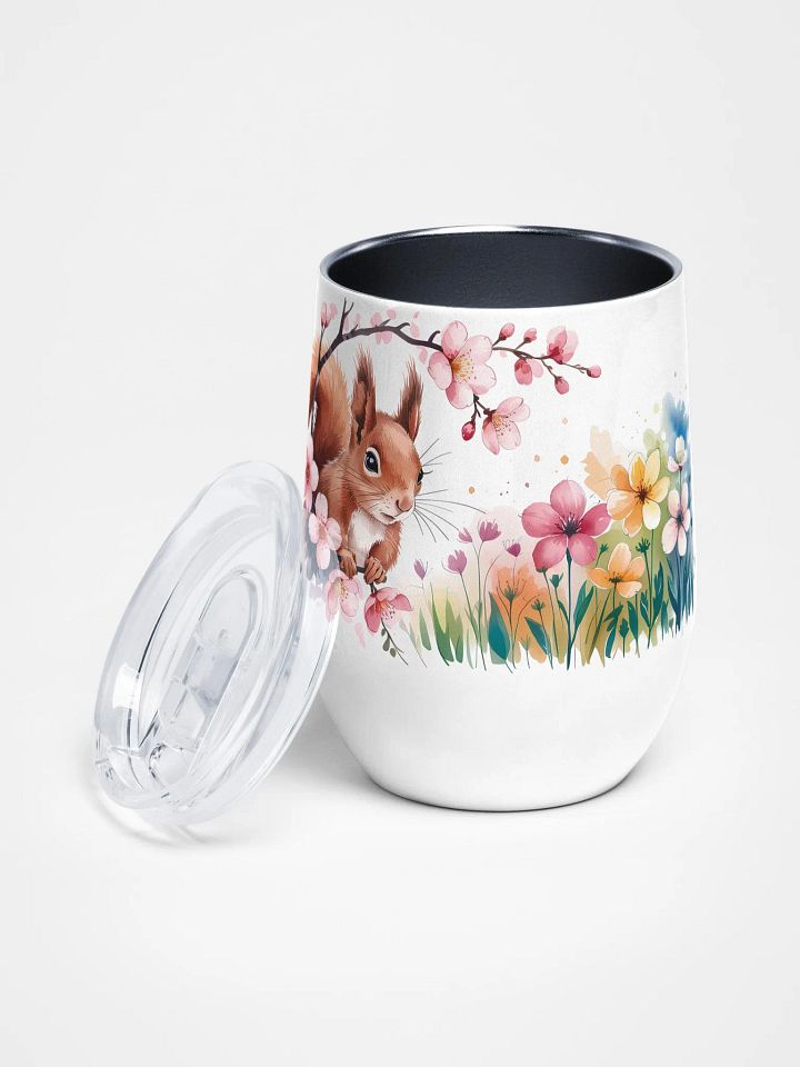 Curious Squirrel Among Cherry Blossoms 12 Oz Wine Tumbler – Delightful Watercolor Squirrel & Blossom Design product image (1)