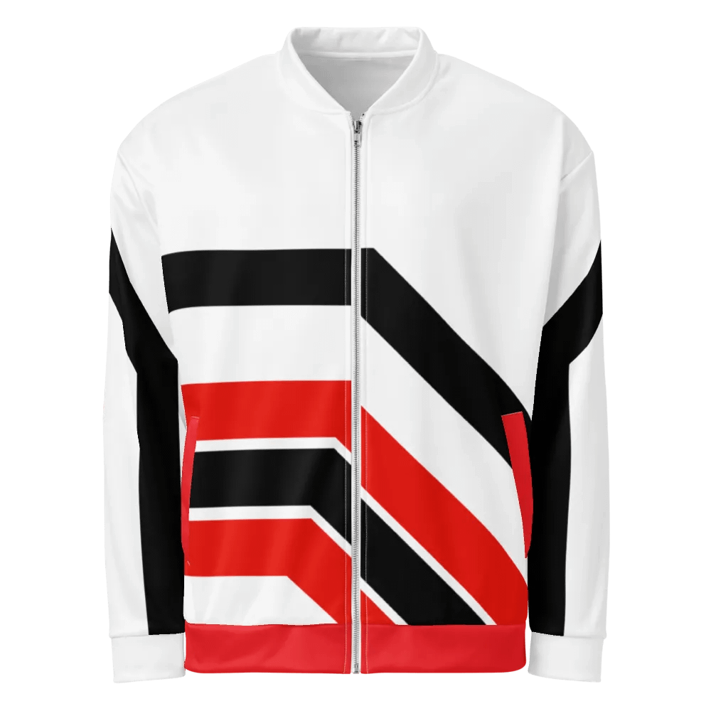 Red/Black/White Bent Lines Unisex Bomber Jacket product image (2)