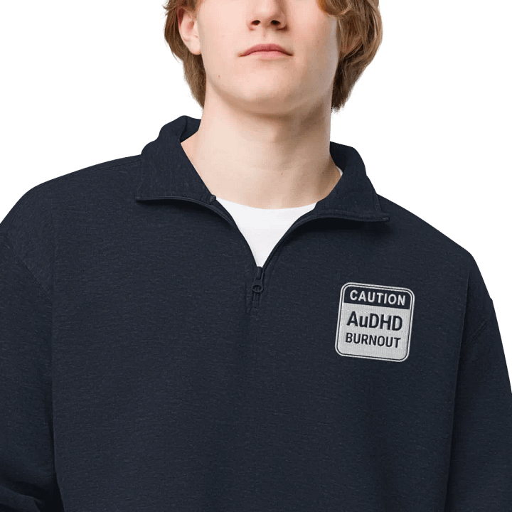 CAUTION: AuDHD BURNOUT (white outline) embroidered quarter zip product image (12)