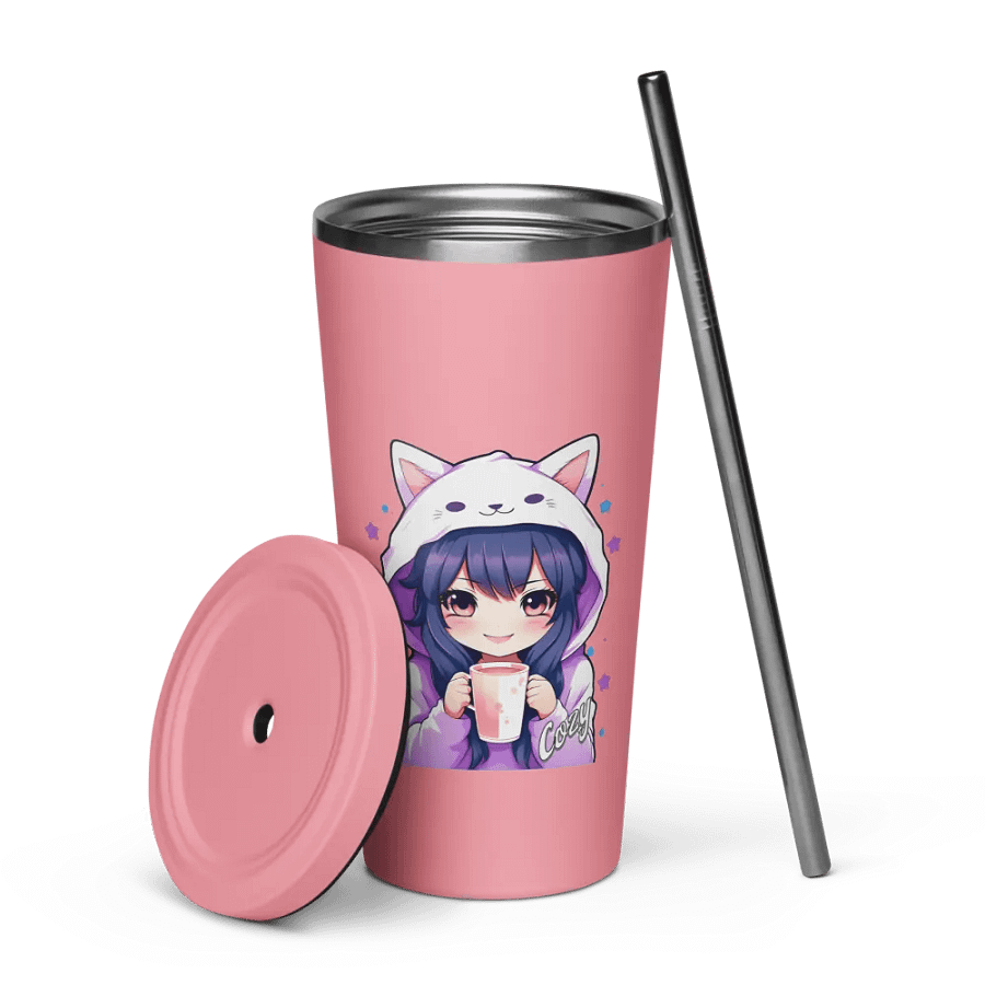 Cozy Kawaii Anime Girl 20 oz Tumbler Cup - Pink - Insulated Tumbler with a Straw product image (7)