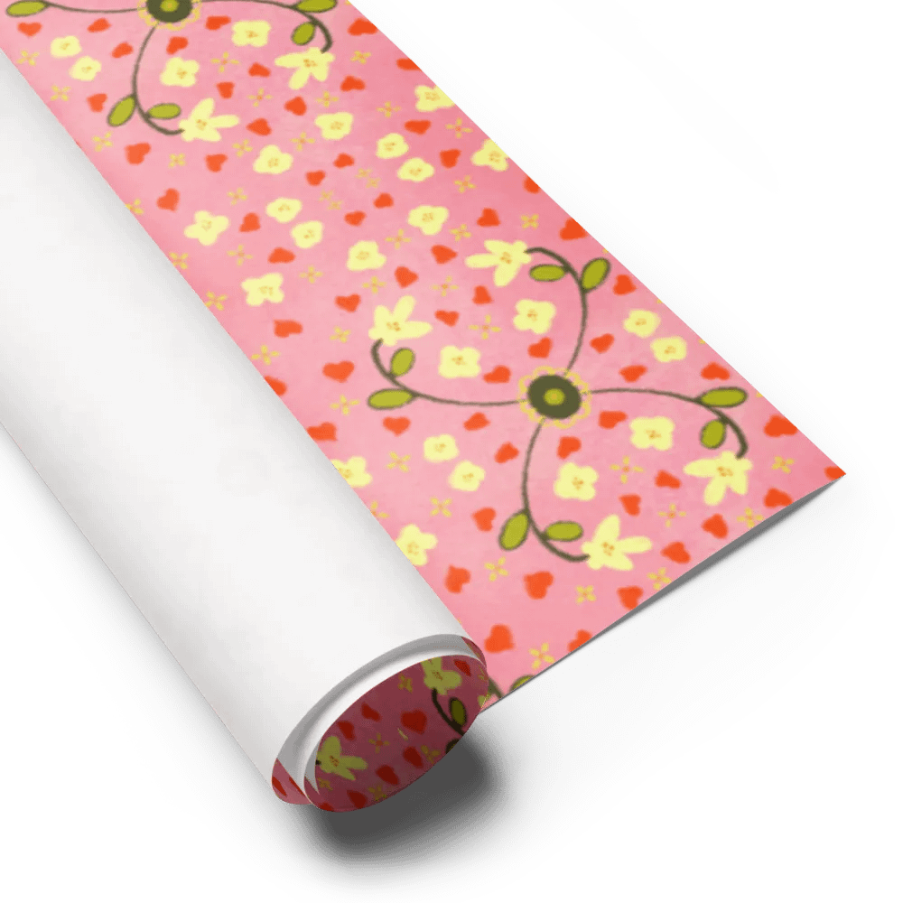 Hearts and Flowers Pink Wrapping Paper product image (6)