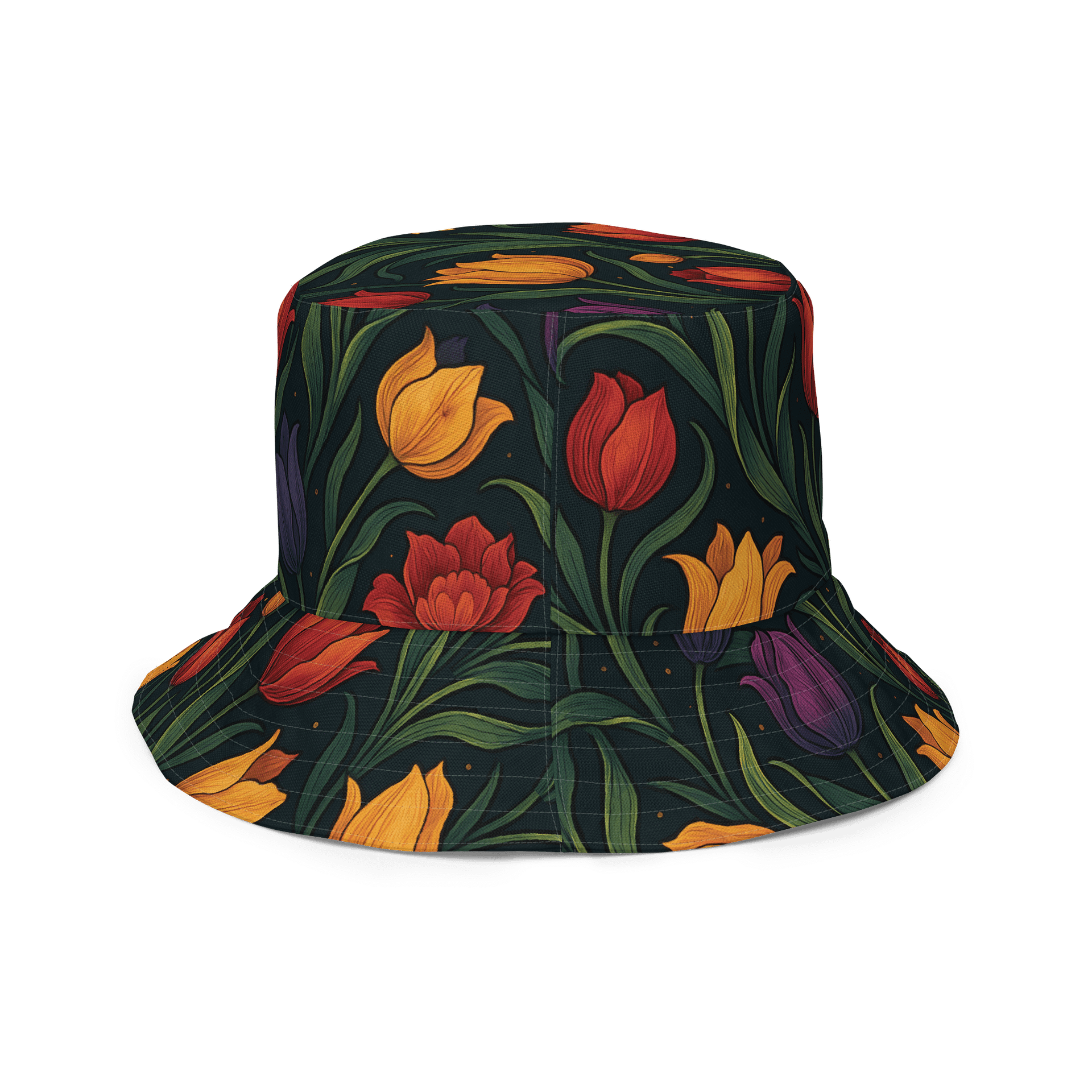 Yellow, Red, and Purple Tulips Reversible Bucket Hat – Bold Floral Sun Hat for Outdoor Style product image (5)