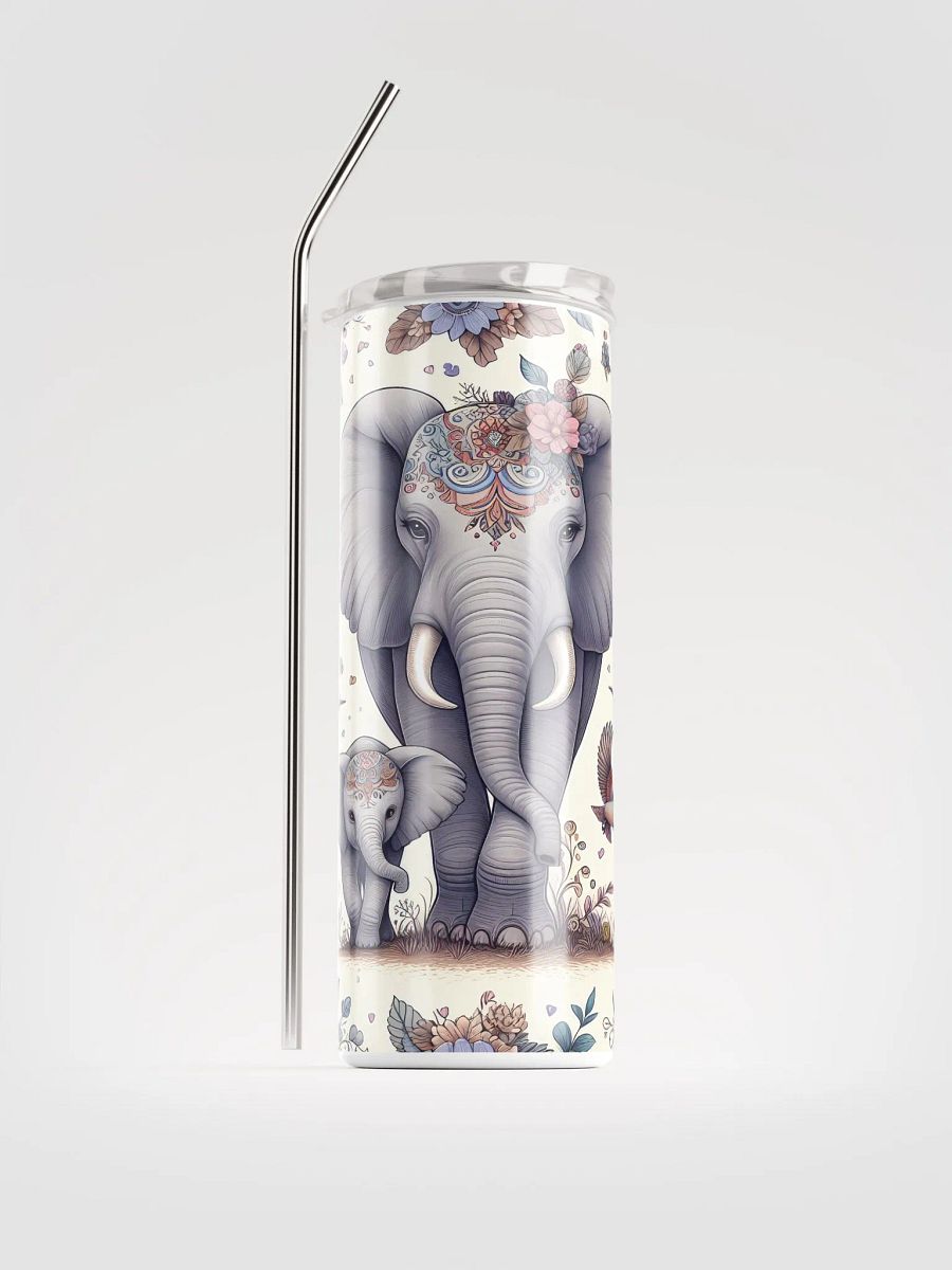 Floral Mother Elephant And Baby Stainless Steel Tumbler product image (4)