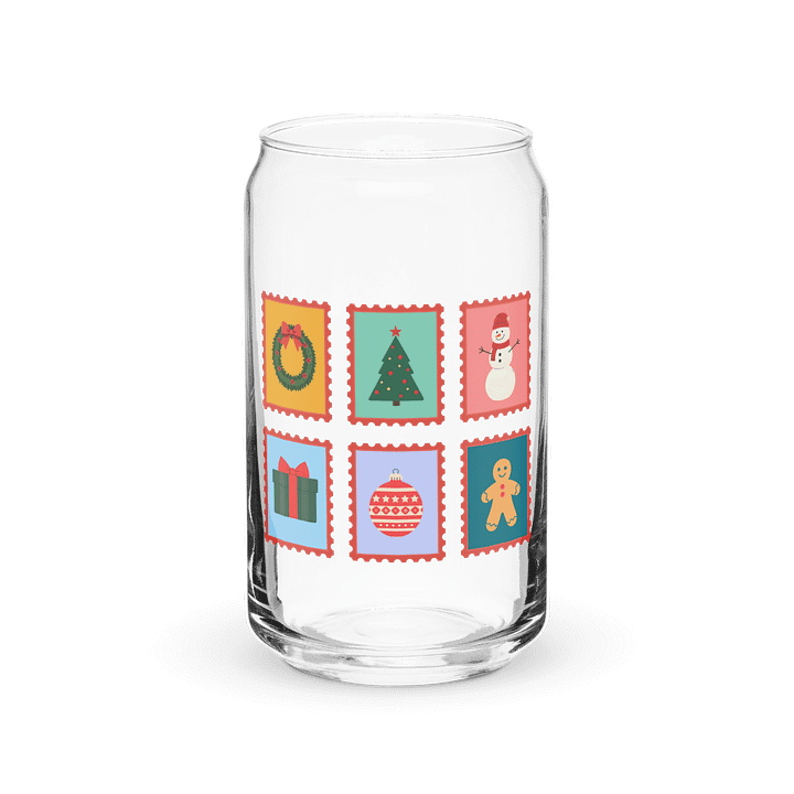 Christmas Stamps Can-Shaped Glass, Christmas iced coffee glass product image (1)