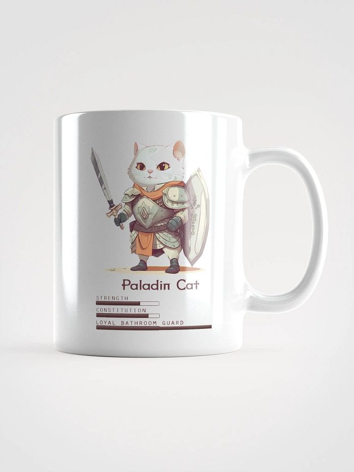 RPG Paladin Cat white ceramic mug 11oz 15oz 20oz for gamers and cat lovers product image (3)