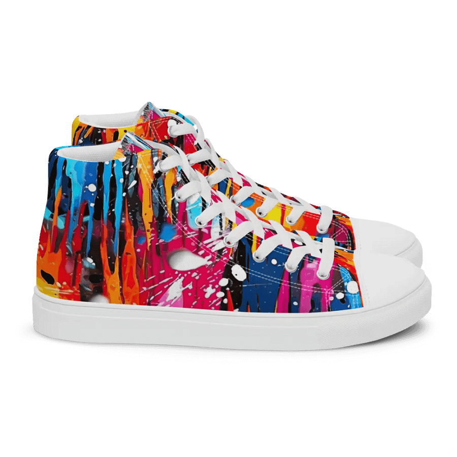 Custom Design Womans High Top Sneakers _ Calceonova Streetwear _ Abstract Graffiti Art Mountain Blizzard _ Vibrant Colored Sneakers product image (3)