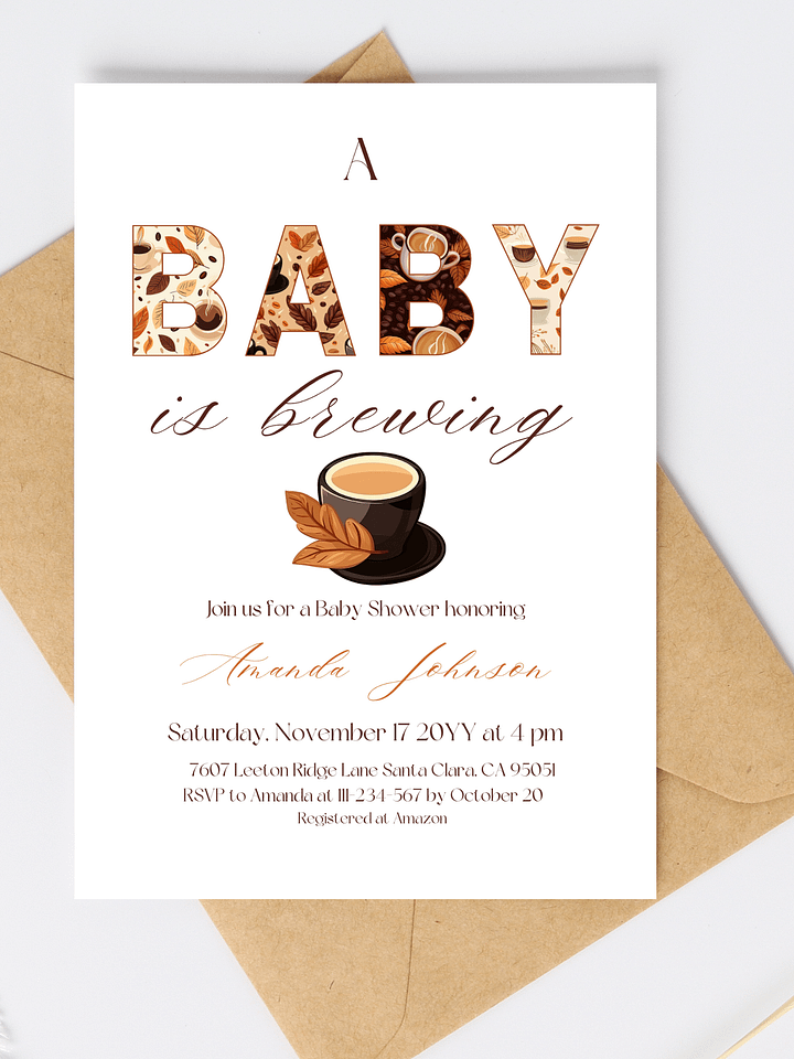 A Baby is Brewing Baby Shower Invite, Rustic Gender Neutral Baby Shower, Coffee Themed Brunch Invitation, Digital Download Canva Template product image (1)